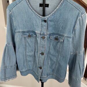 Halogen Light Blue Denim Jacket with frayed bell sleeves - Size Medium
